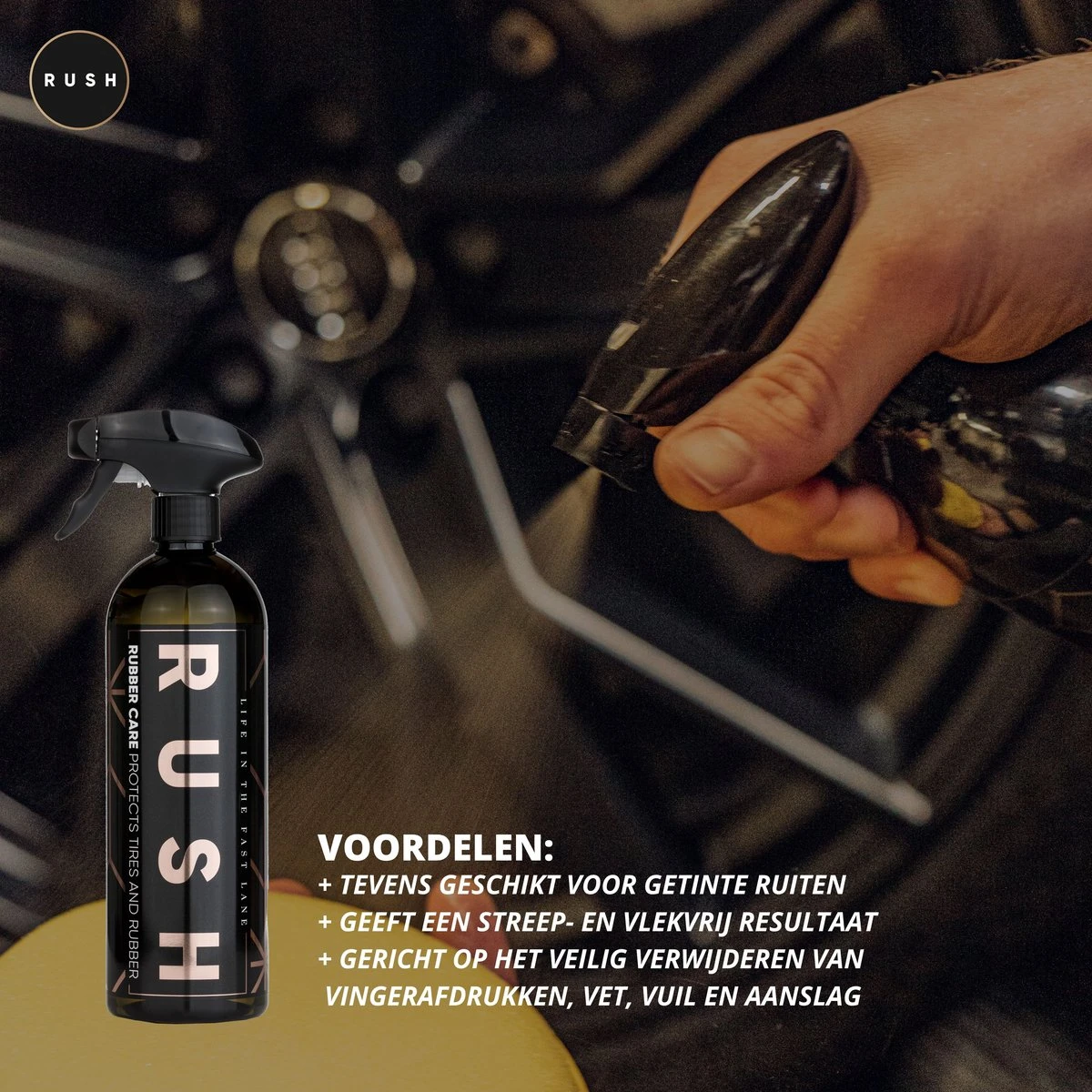 RUSH Bandenglans - Auto & Motor - Auto Wassen - Bandenzwart - Rubber Care 300ml 6 RUSH Bandenglans - Auto & Motor - Auto Wassen - Bandenzwart - Rubber Care 300ml - Afbeelding 4