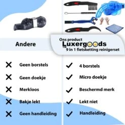 Luxergoods Fietsketting Reiniger - Ketting Schoonmaken - 9 Delig - Inclusief Borstel - Gratis Handschoenen - Fietskettingreiniger -Auto-Onderdelen 1200x1200 566