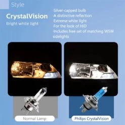 H7 55 Watt Philips Crystal Vision Lampen 12V – Wit Licht 4300K – Xenon Look – LED Look – Hoge Lichtopbrengst – Lange Levensduur – H7 55w Autolampen – Koplampen – Kleur Wit – H.O.D. Halogeen Origineel Philips Lampen – 2 Stuks – Gratis W5W Stadslichten