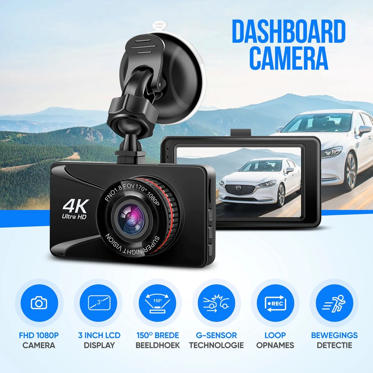 Strex Dashcam Voor Auto - Dashboard Camera - 1080P Full HD Auto Camera Met Bewegingsdetectie - Nachtzicht - G-Sensor - 150° Groothoeklens 4 Strex Dashcam Voor Auto - Dashboard Camera - 1080P Full HD Auto Camera Met Bewegingsdetectie - Nachtzicht - G-Sensor - 150° Groothoeklens - Afbeelding 2