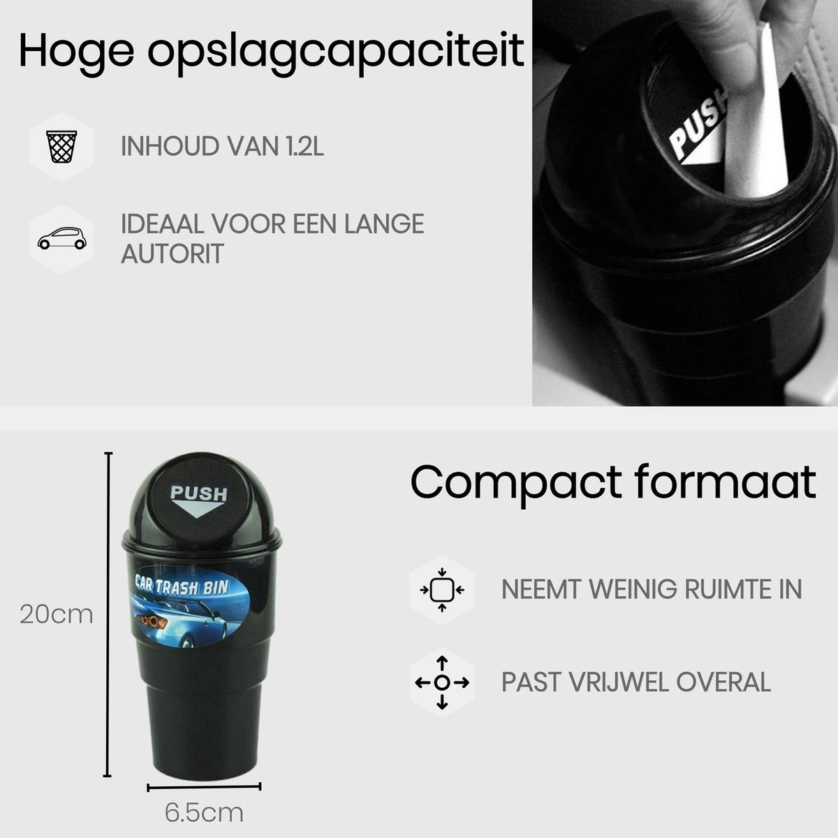 Merkloos Mini Prullenbak - Auto Prullenbak - Prullenbak Voor Bekerhouder - Compact 1,2 Liter - Zwart 5 Merkloos Mini Prullenbak - Auto Prullenbak - Prullenbak Voor Bekerhouder - Compact 1,2 Liter - Zwart - Afbeelding 3