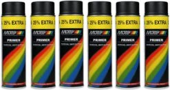 Motip Verf Primer Grondverf 6 Stuks Spuitbus Primer Zwart Sneldrogend 500 ML Voor Metaal , Hout, Aluminium En Steen - 25 % EXTRA