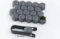 Wielmoerkapjes 17 Mm - Grijs / Antraciet Matt - Kunststof - Set Van 20 Stuks Incl. Tweezer Tool - Universeel