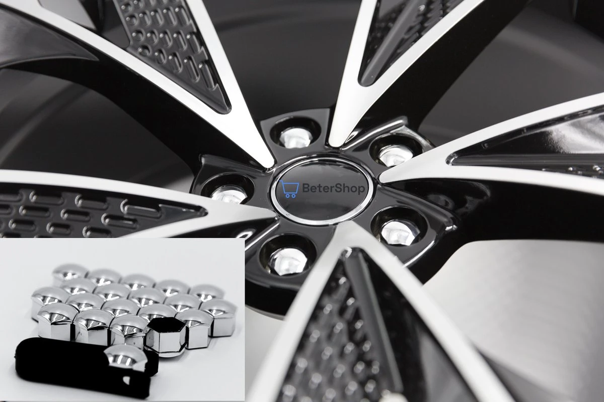 Wielmoerkapjes 17 Mm - Chrome - Kunststof - Set Van 20 Stuks Incl. Tweezer Tool - Universeel 3 Wielmoerkapjes 17 Mm - Chrome - Kunststof - Set Van 20 Stuks Incl. Tweezer Tool - Universeel