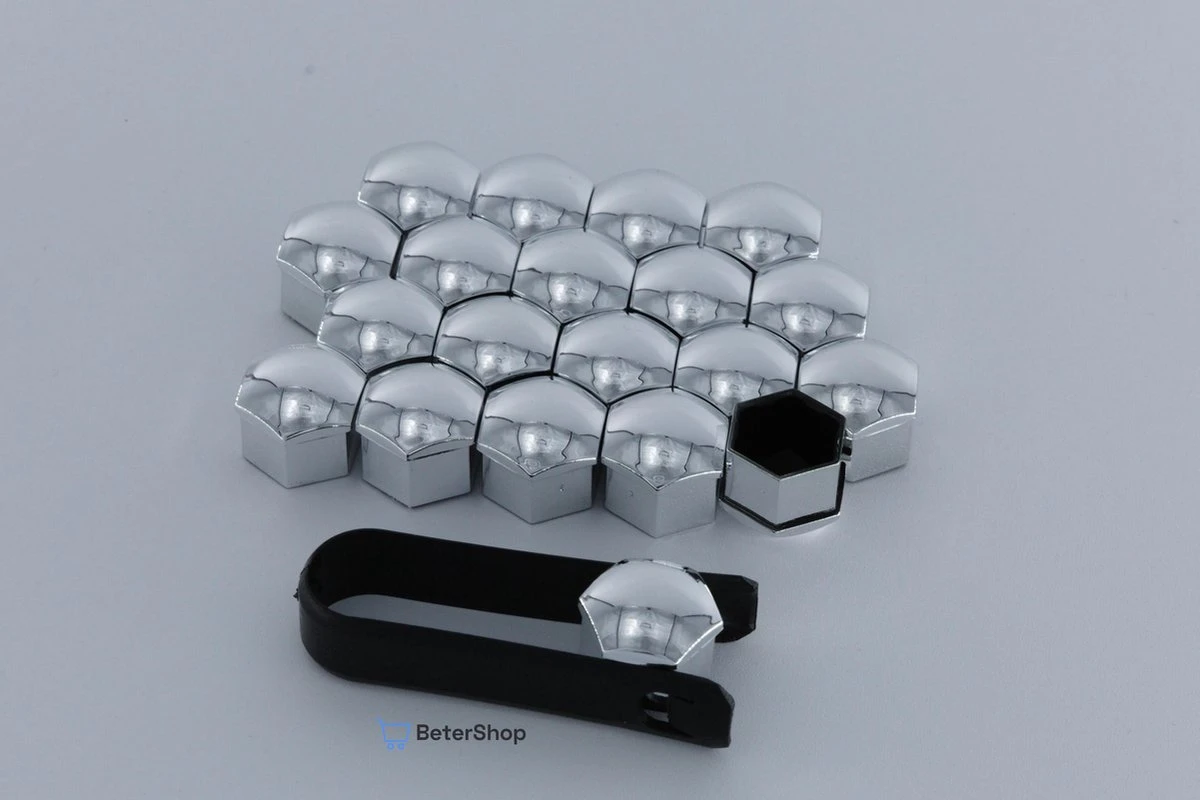 Wielmoerkapjes 17 Mm - Chrome - Kunststof - Set Van 20 Stuks Incl. Tweezer Tool - Universeel 4 Wielmoerkapjes 17 Mm - Chrome - Kunststof - Set Van 20 Stuks Incl. Tweezer Tool - Universeel - Afbeelding 2