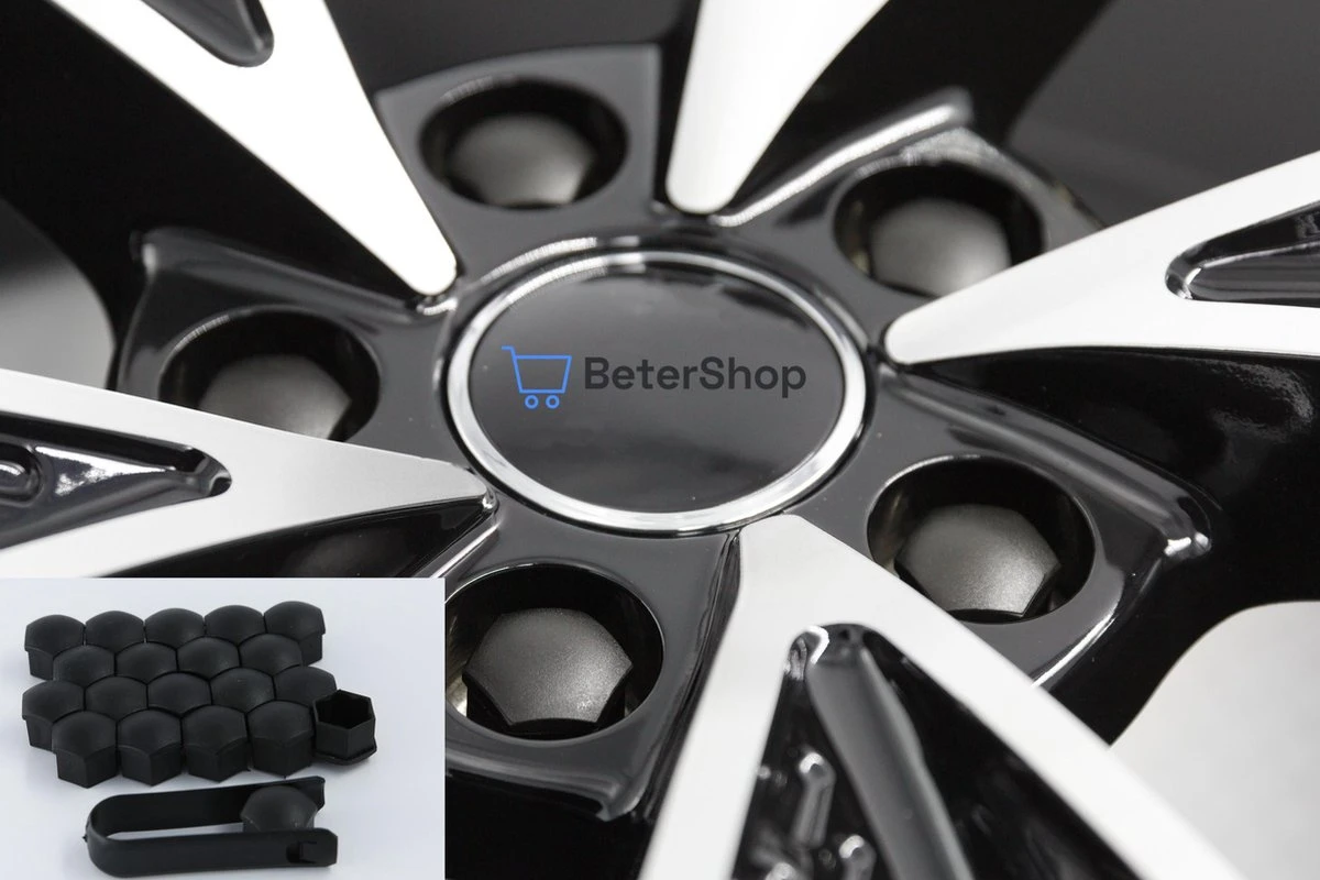 Wielmoerkapjes 17 Mm - Zwart Glans - Kunststof - Set Van 20 Stuks Incl. Tweezer Tool - Universeel 4 Wielmoerkapjes 17 Mm - Zwart Glans - Kunststof - Set Van 20 Stuks Incl. Tweezer Tool - Universeel - Afbeelding 2