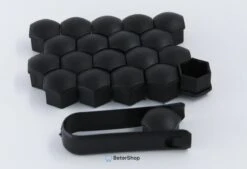 Wielmoerkapjes 17 Mm - Zwart Matt - Kunststof - Set Van 20 Stuks Incl. Tweezer Tool - Universeel