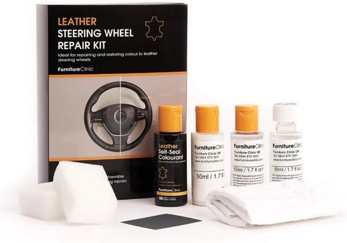 Lederen Stuurwiel Reparatie Set – Kleur: Zwart – Versleten Leer Herstellen - Furniture Clinic 4 Lederen Stuurwiel Reparatie Set – Kleur: Zwart – Versleten Leer Herstellen - Furniture Clinic - Afbeelding 2