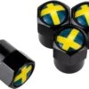 AuBor ®. Set Zwart Stalen Ventieldopjes. Zweedse Vlag.