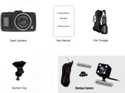 TechU™ Dashcam Dual Camera – M18 – Dashboardcamera – 3 Inch Full HD Scherm – Nachtvisie – Looprecording – Bewegingssensor – G-sensor – Parkeermonitor – Incl. Achteruitrijcamera - Voor Auto -– Kerst & Kerstcadeau -Auto-Onderdelen 1200x892