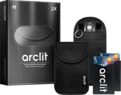 Arclit® | 2x Autosleutel RFID Anti-Diefstal Beschermhoes + 2x RFID Kaarthouders | 2Pack | Keyless Entry Beveiliging Hoesje | Signaal Blokkerende Beschermhoes | Voordeelverpakking | Maat M