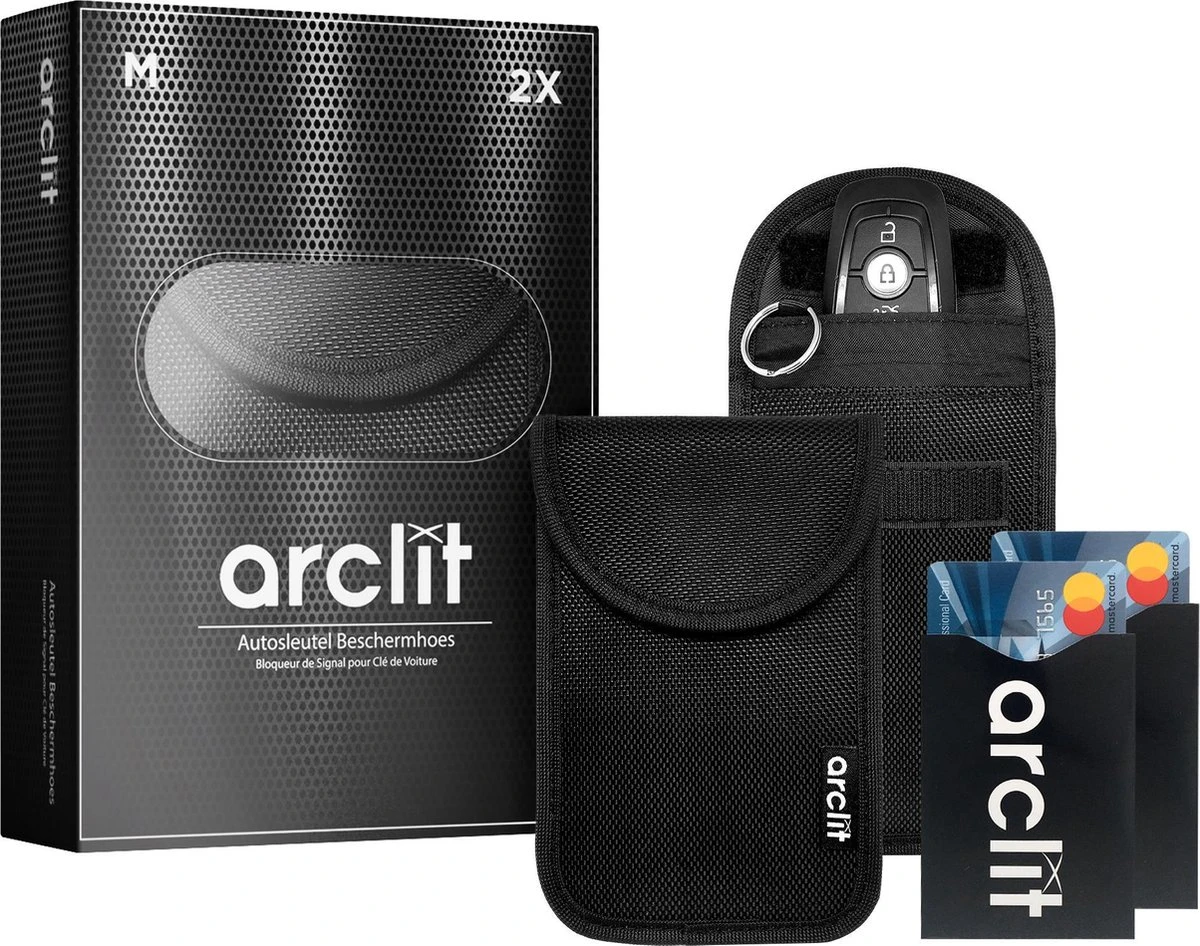 Arclit® | 2x Autosleutel RFID Anti-Diefstal Beschermhoes + 2x RFID Kaarthouders | 2Pack | Keyless Entry Beveiliging Hoesje | Signaal Blokkerende Beschermhoes | Voordeelverpakking | Maat M 3 Arclit® | 2x Autosleutel RFID Anti-Diefstal Beschermhoes + 2x RFID Kaarthouders | 2Pack | Keyless Entry Beveiliging Hoesje | Signaal Blokkerende Beschermhoes | Voordeelverpakking | Maat M