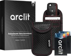 Arclit® | 2x Autosleutel RFID Anti-Diefstal Beschermhoes + 2x RFID Kaarthouders | 2Pack | Keyless Entry Beveiliging Hoesje | Signaal Blokkerende Beschermhoes | Voordeelverpakking | Carbon