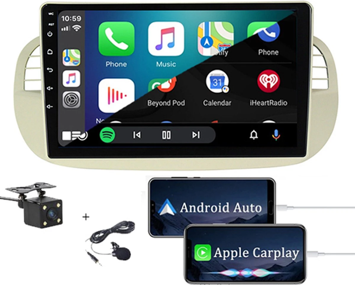 Boscer® Autoradio Android 11 - Fiat 500 2007-2015 - Apple Carplay & Android Auto (Draadloos) - 9'' Navigatiesysteem - Wit/Beige - Achteruitrijcamera 8 Boscer® Autoradio Android 11 - Fiat 500 2007-2015 - Apple Carplay & Android Auto (Draadloos) - 9'' Navigatiesysteem - Wit/Beige - Achteruitrijcamera - Afbeelding 6