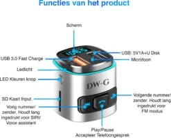 DW-G Bluetooth FM Transmitter - Auto Lader - Carkit - Handsfree - MP3 - USB - SD Kaart - Snel Lader - Bluetooth Audio Receiver -Auto-Onderdelen 1200x973 1