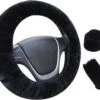 Kasey Products - Zachte Pluche Stuurhoes - Stuurhoes Auto - Stuurhoes Set - Zwart