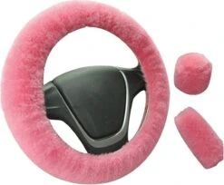 Kasey Products - Zachte Pluche Stuurhoes - Stuurhoes Auto - Stuurhoes Set - Roze