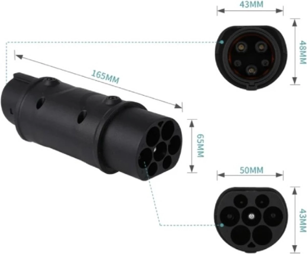 Merkloos Type 2 Naar Type 1 Verloopstekker Elektrische Auto 32 Ampère 5 Merkloos Type 2 Naar Type 1 Verloopstekker Elektrische Auto 32 Ampère - Afbeelding 3