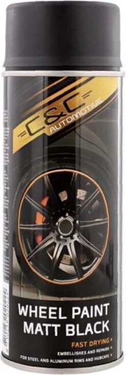 C&C Automotive | AUTO ACCESSOIRES | SPUITBUS VELGEN | MAT ZWART | Velgen Verven Spuiten | WIELDOP SPUITEN | Wieldoppen 14 Inch Verven | Watervast | 15 Inch | 16 Inch | 17 Inch | 18 Inch | 19 Inch | Verf Spuitbus | Velgenlak | 400 Ml.