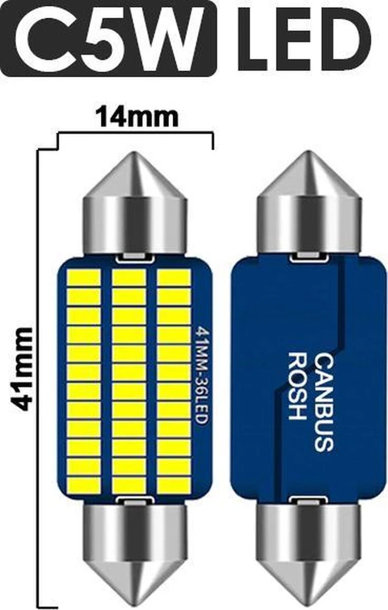 Merkloos C5W LED 41 Mm Auto (2 Stuks) CANbus - Helder Wit 6000 K - 6500 K - Kenteken & Interieur Verlichting - Witte Led Lampen 4 Merkloos C5W LED 41 Mm Auto (2 Stuks) CANbus - Helder Wit 6000 K - 6500 K - Kenteken & Interieur Verlichting - Witte Led Lampen - Afbeelding 2