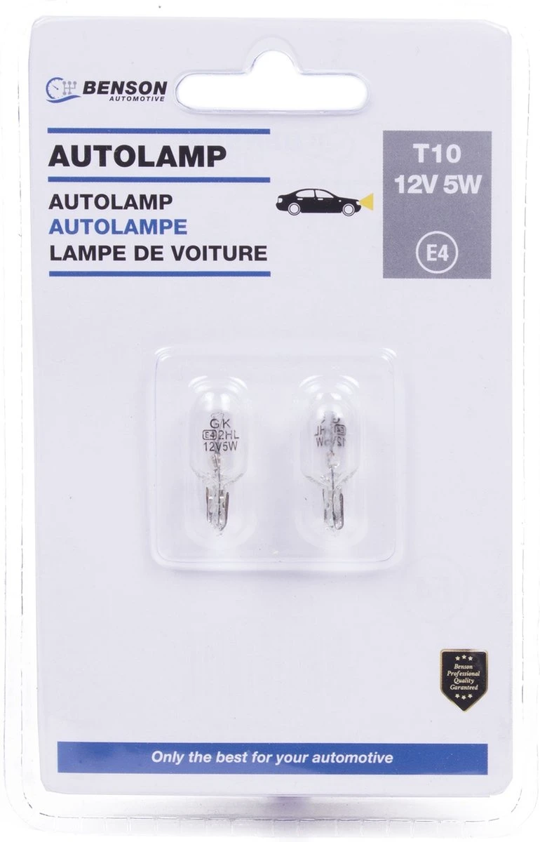 Benson Autolamp - 12 Volt - 5 Watt - T10 - Wit Licht - 2 Stuks 6 Benson Autolamp - 12 Volt - 5 Watt - T10 - Wit Licht - 2 Stuks - Afbeelding 4
