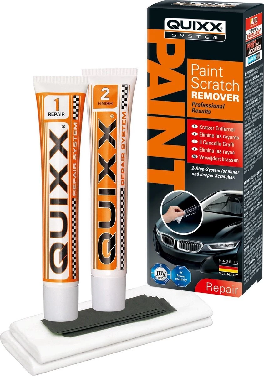 Quixx Scratch Remover / Krasverwijderaar (25g Polish/25g Finish/2 Doekjes/4 Schuurpapier) 3 Quixx Scratch Remover / Krasverwijderaar (25g Polish/25g Finish/2 Doekjes/4 Schuurpapier)