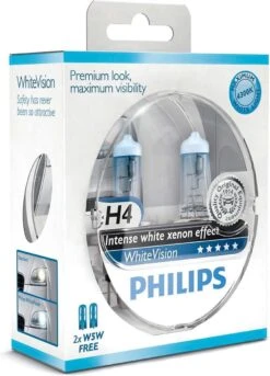 Philips White Vision H4 55W/12V Halogeen Lampen, Set à 2 Stuks