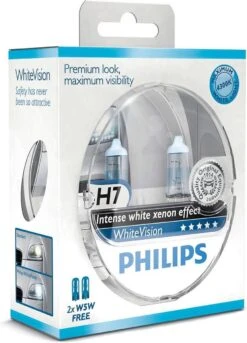 Philips White Vision H7 55W/12V Halogeen Lampen, Set à 2 Stuks