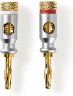 Nedis Banaanstekker - Recht - Male - Verguld - Schroef - Diameter Kabelinvoer: 7.0 Mm - Zink Legering - Zilver - 2 Stuks - Doos