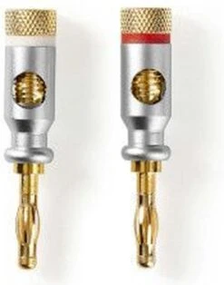 Nedis Banaanstekker - Recht - Male - Verguld - Schroef - Diameter Kabelinvoer: 7.0 Mm - Zink Legering - Zilver - 2 Stuks - Doos -Auto-Onderdelen 945x1200