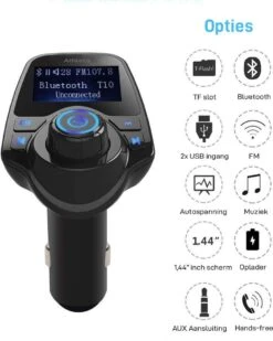 Bluetooth FM Transmitter Auto / FM Transmitter Draadloze Bluetooth Carkit / MP3 Speler/ Handsfree Bellen In De Auto / USB Lader / Radio / TF/SD Kaart Poort / AUX Input / 2 USB Poorten / USB Oplader / Audio / Radio / SD/TF Kaart / T11 -Auto-Onderdelen 959x1200 1