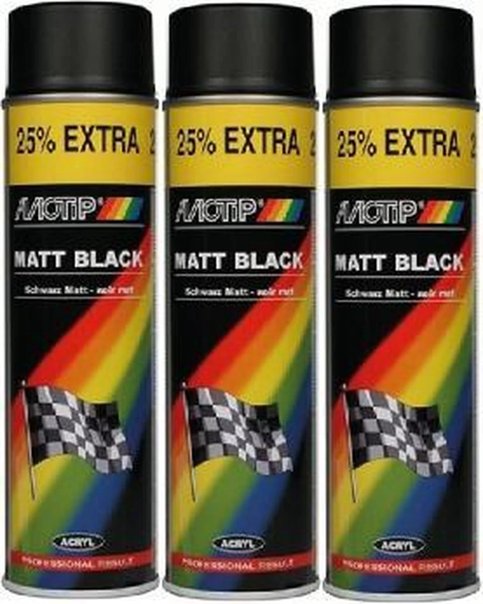 Motip Lak Mat Zwart 500 Ml - Mat Zwart - 3 Stuks 3 Motip Lak Mat Zwart 500 Ml - Mat Zwart - 3 Stuks